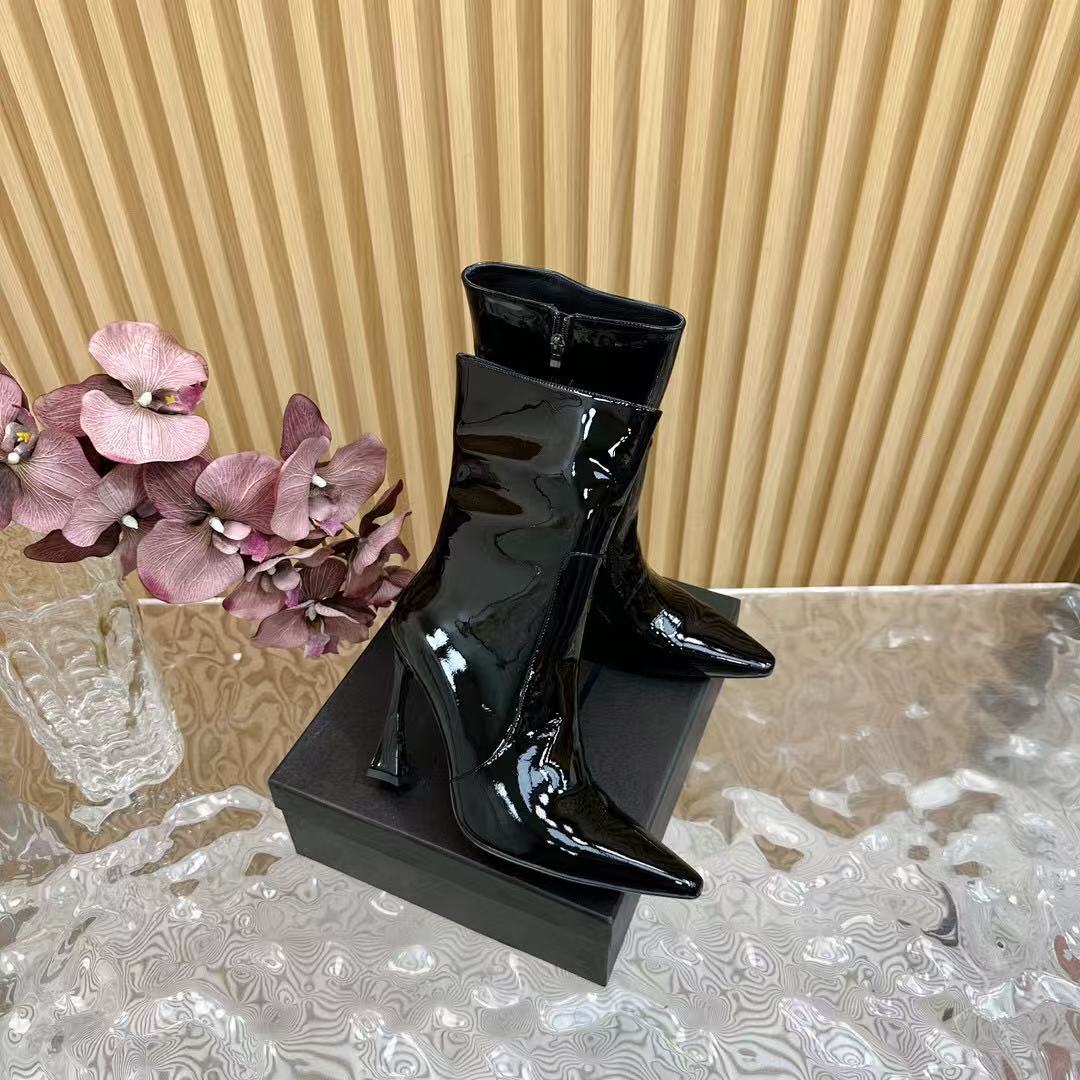YSL Ankle Boots 90mm  Black Patent Leather