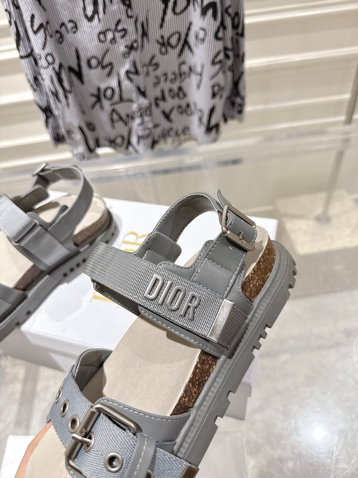 CD 26s Buckle Sandals Grey Canvas 491038