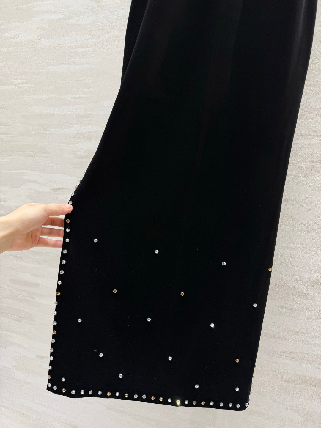 YSL 26FW Velvet Lace Halter-Neck Wide-Leg Jumpsuit Black Velvet 441671