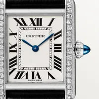 Cartier Tank Must Diamond Silver Case Black Leather