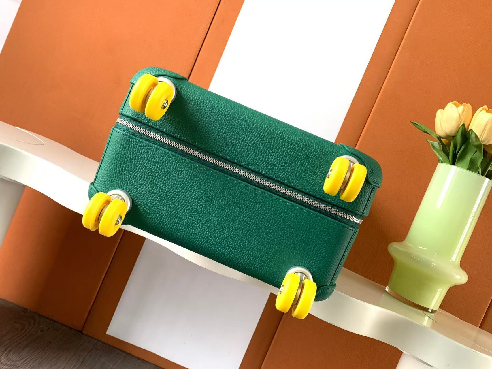 HM R.M.S Cabin Suitcase Printed Surfer Green Canvas & Taurillon Regate Leather