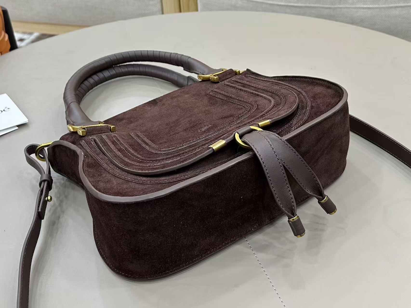 Marcie Bag In Grained Leather  Dark Brown Suede