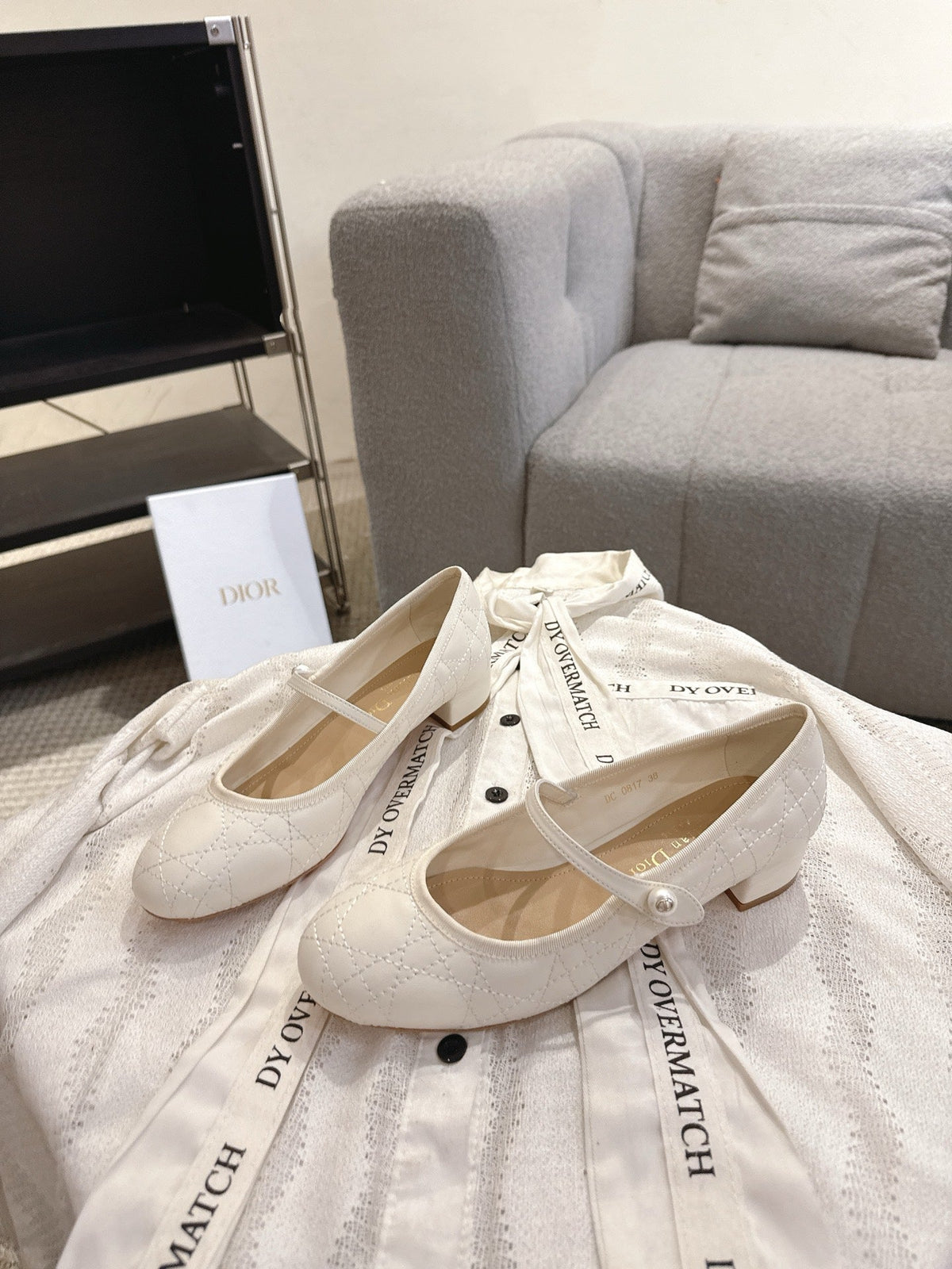 Dior 26s Mary Jane Pumps Cream White Lambskin Pearl-Adorned Strap