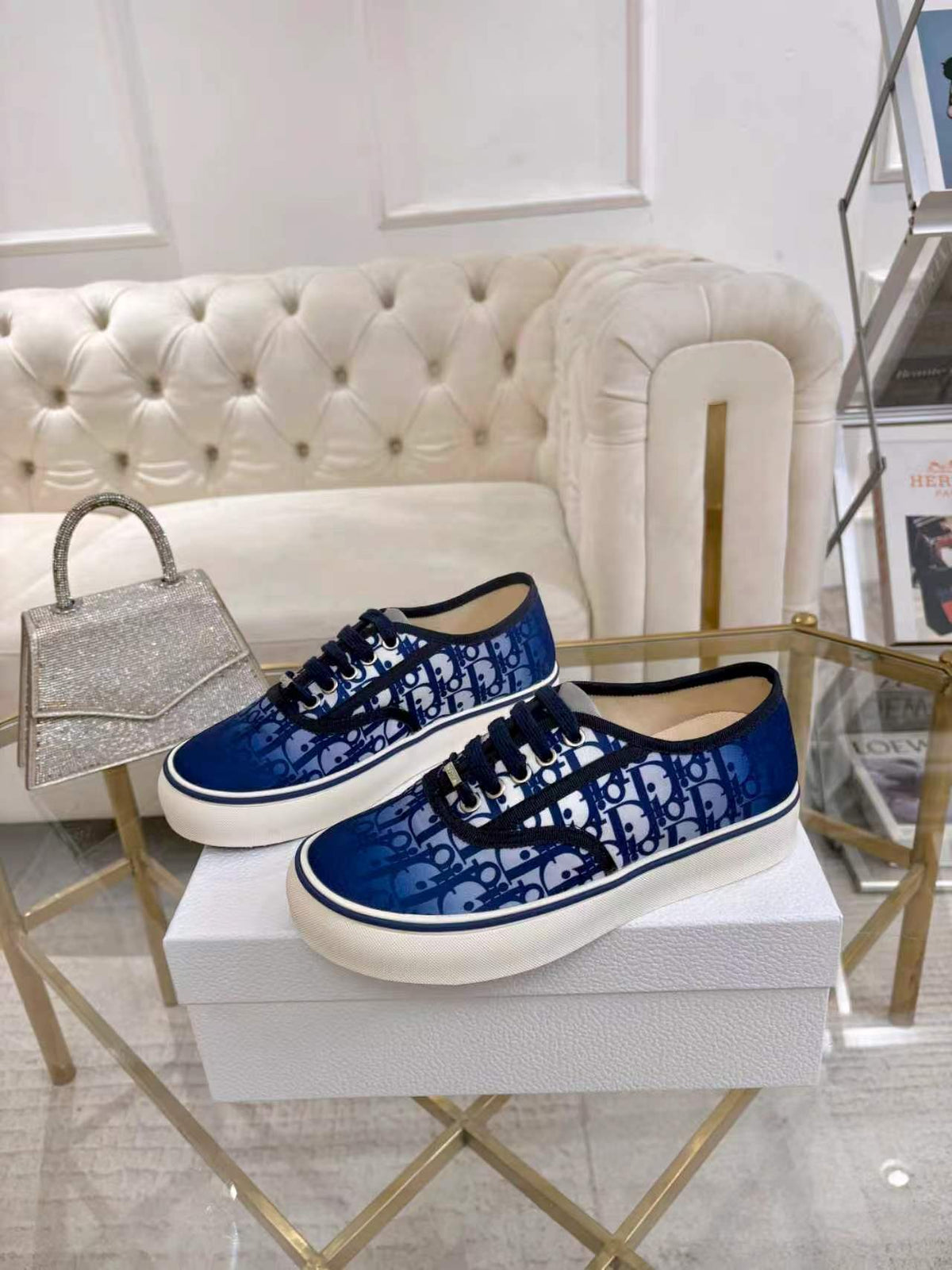 CD 26s Low Top Sneakers Blue Dior Oblique Canvas 529381