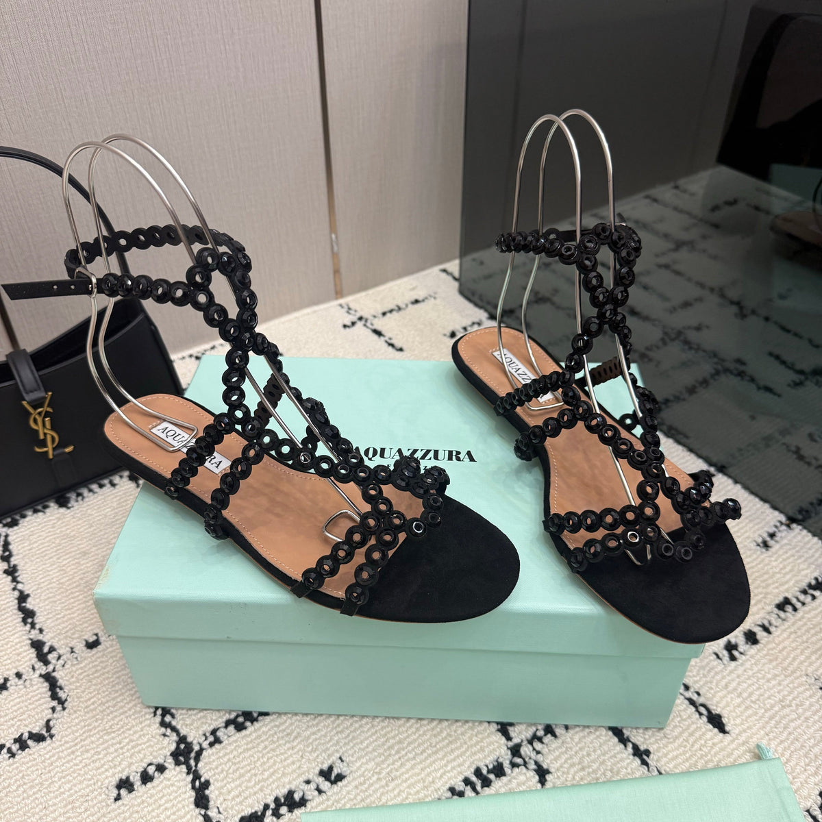 Aquazzura 26s Ankle-Strap Sandals Black Suede 492817