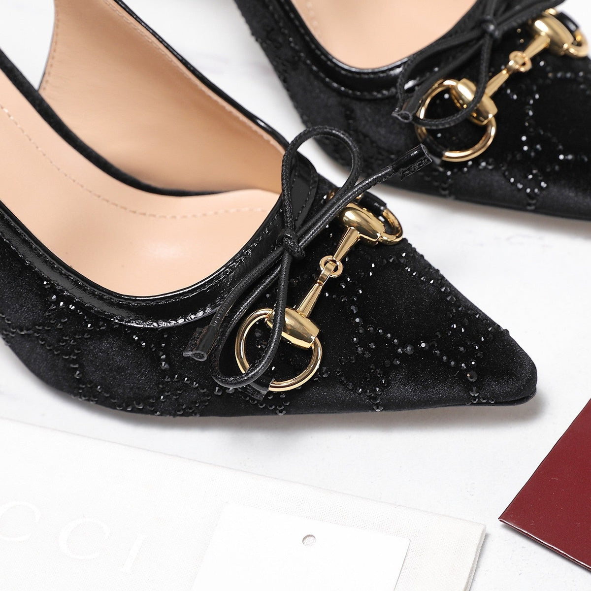 Gucci 26s Slingback Pumps 10cm Black Velvet Gold Hardware With Bow