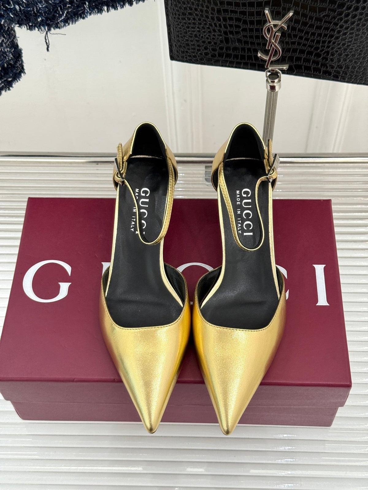 Gucci 26s High Heels 5.5cm Gold Lambskin