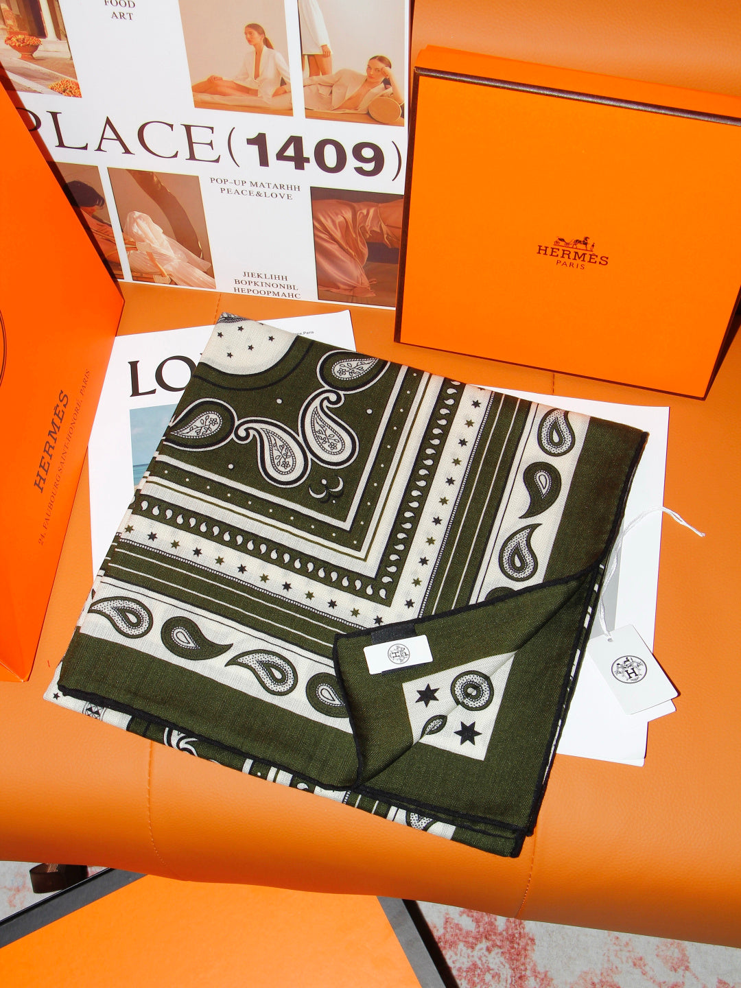 Hermès 2026 Grand Apparat Bandana Scarf 140cm Dark Green Cashmere And Silk 218156