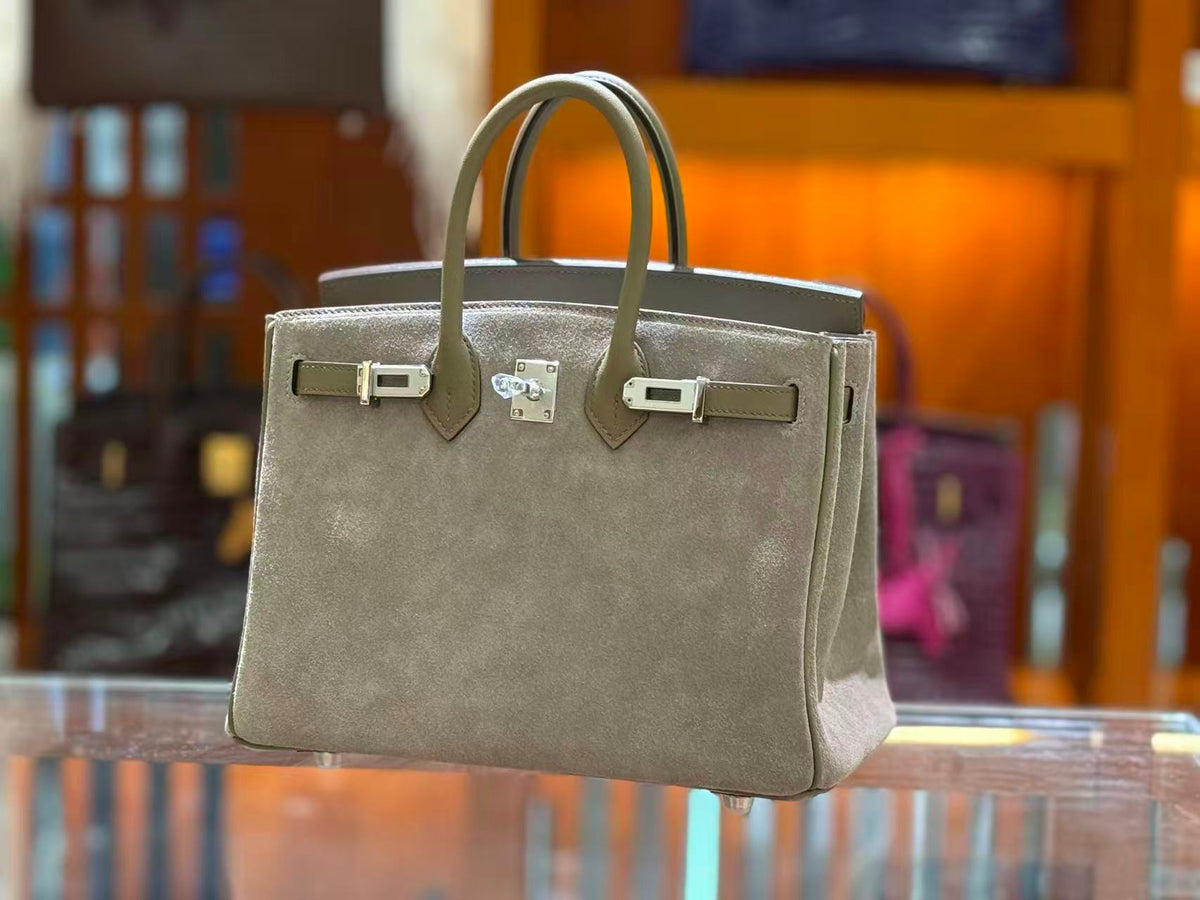 HM Grizzly Birkin 25cm Handbag Étoupe Suede Leather