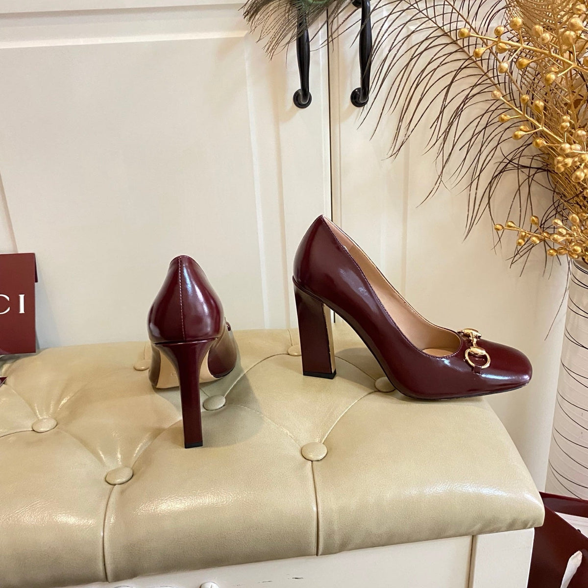 Gucci 26s Horsebit Mid-Heel Pumps 10cm Dark Red Calfskin