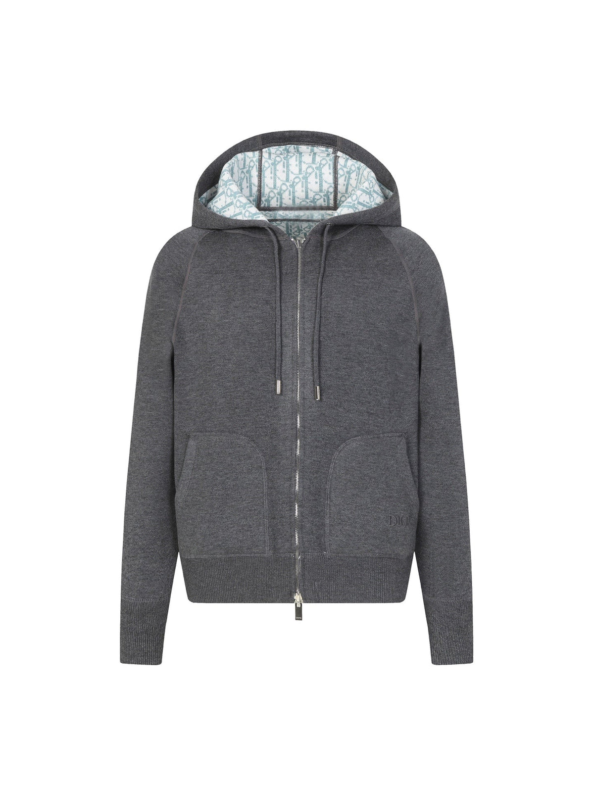 Dior 26s Reversible Hoodie Grey Blue Dior Oblique Knit Men