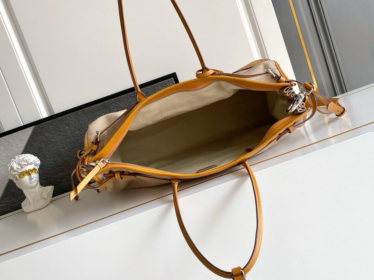 Prada 2026 Bonnie Tote Bag Brown Canvas Leather