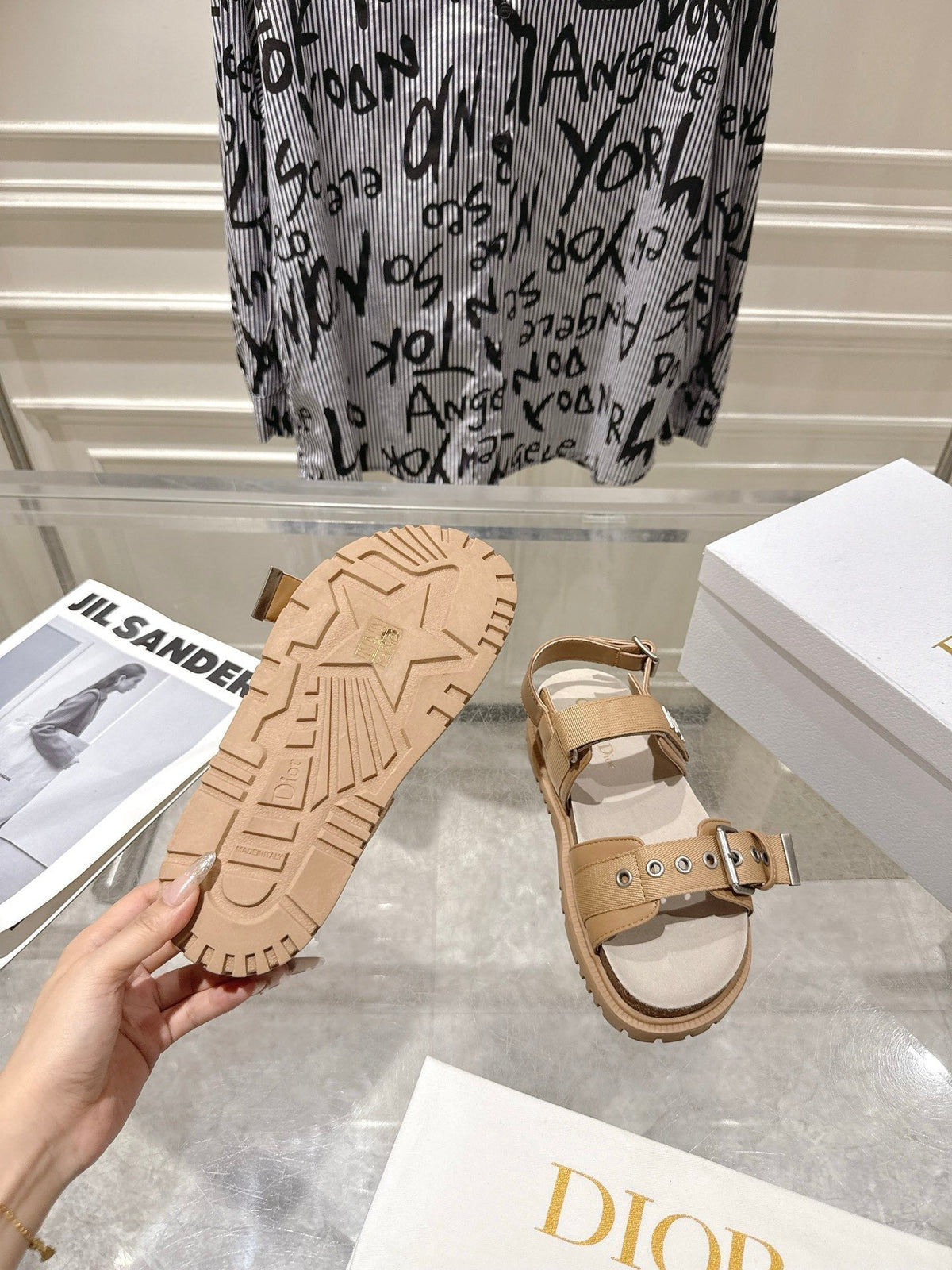 CD 26s Buckle Sandals Camel Beige Canvas 639152