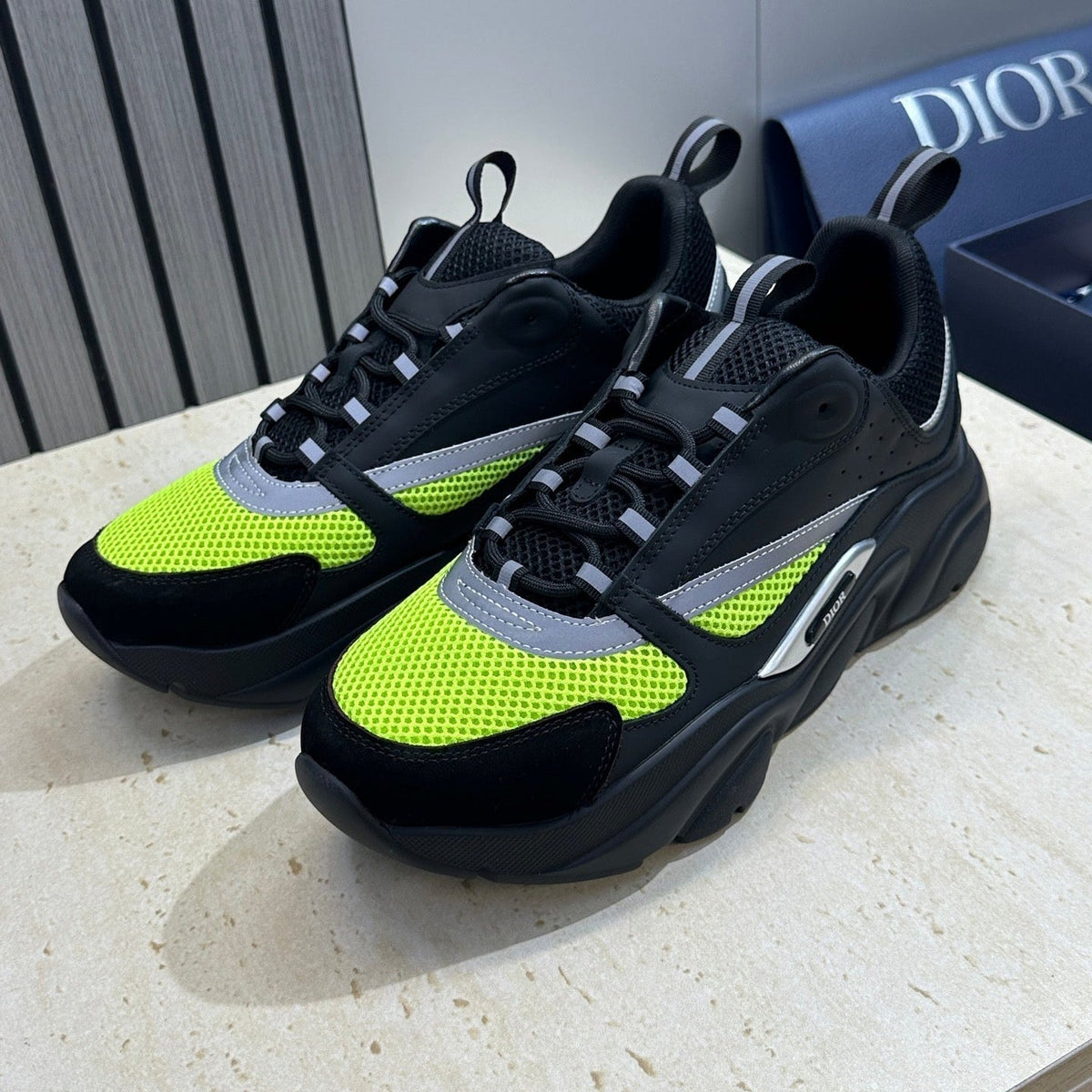 CD 26s Men B22 Sneakers Black Neon Green Mesh 729415