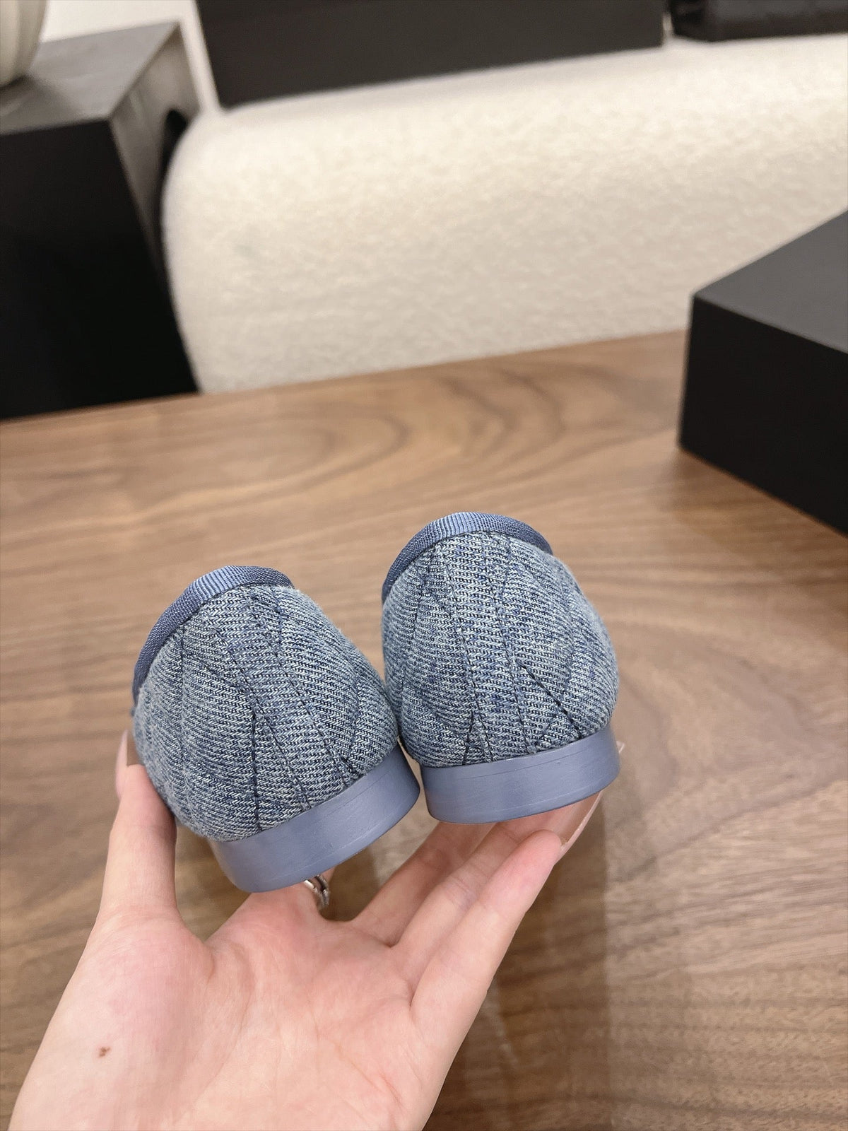 Chanel 26s Ballet Flats Blue Denim CC Logo Bow Detail
