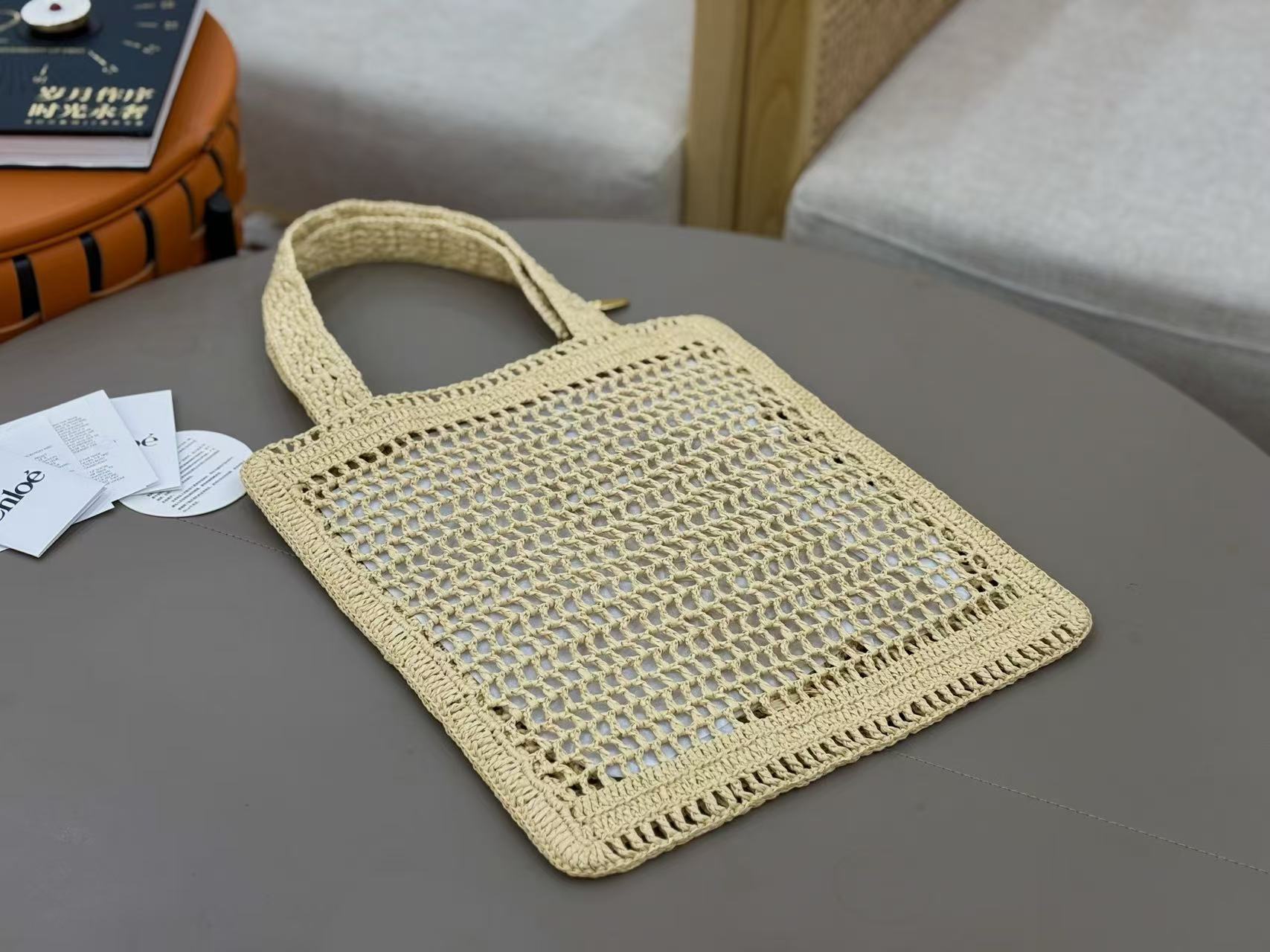 Chloé Summer Banana Crochet Tote Bag Raffia With Leather Trim