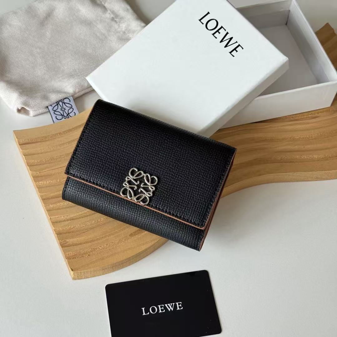 LW Anagram Trifold Wallet 12cm Black Leather