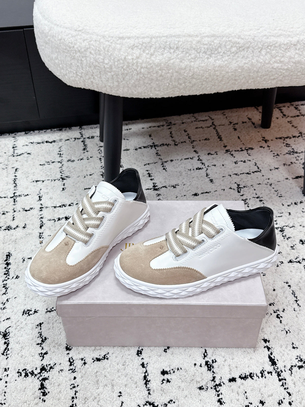 Jimmy Choo 26S Sneakers Beige Suede And White Calfskin 285401