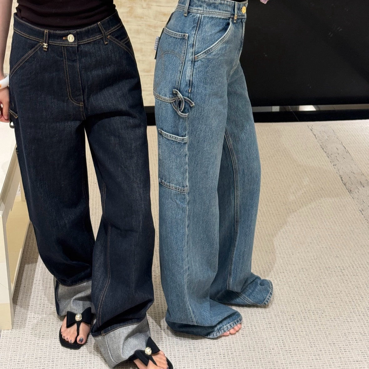 CC 26S High-Waist Wide-Leg Cargo Jeans Contrast Stitching Blue Cotton 437692