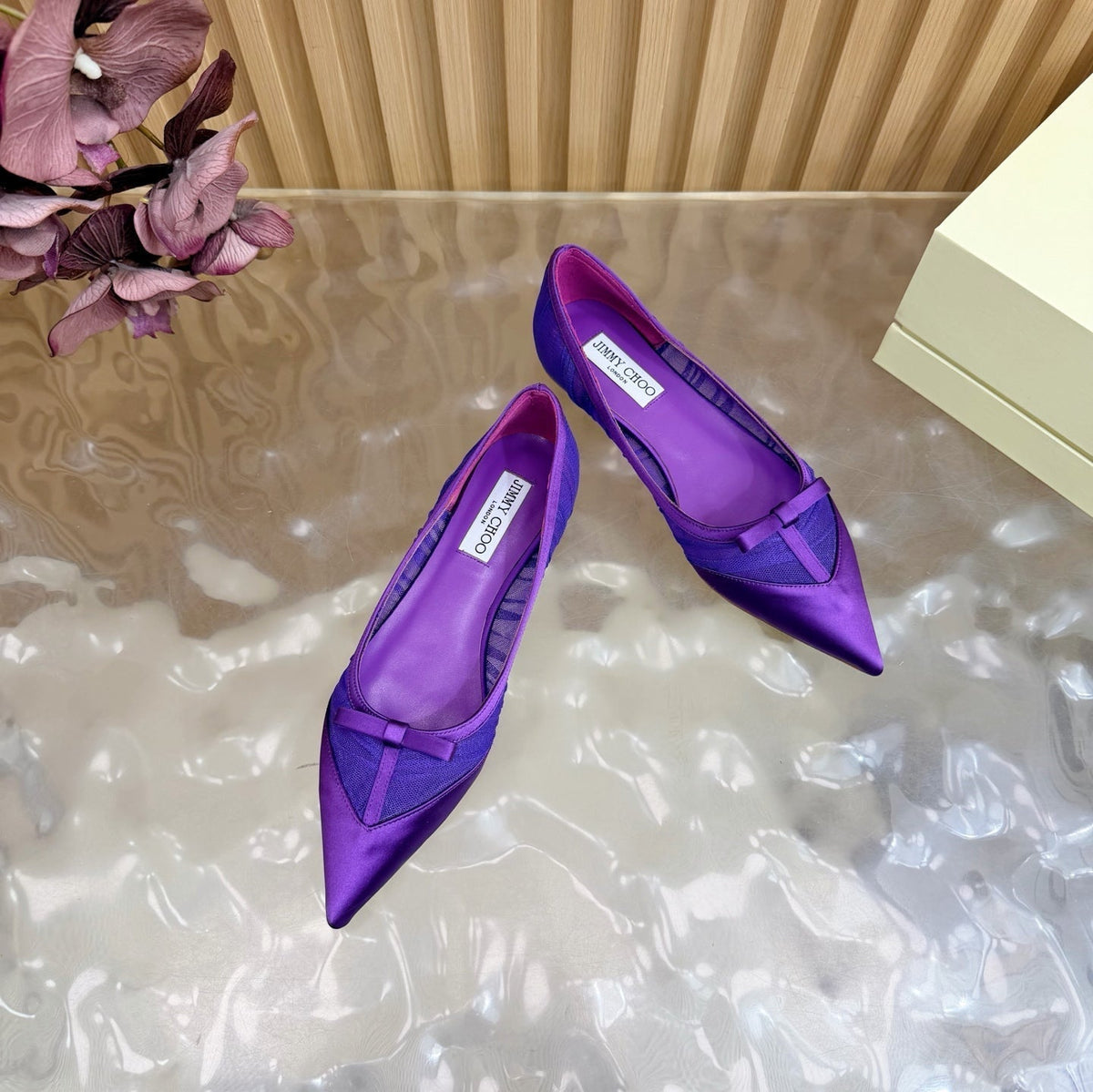 Jimmy Choo 26S Flats Dark Purple Lace And Satin 582194