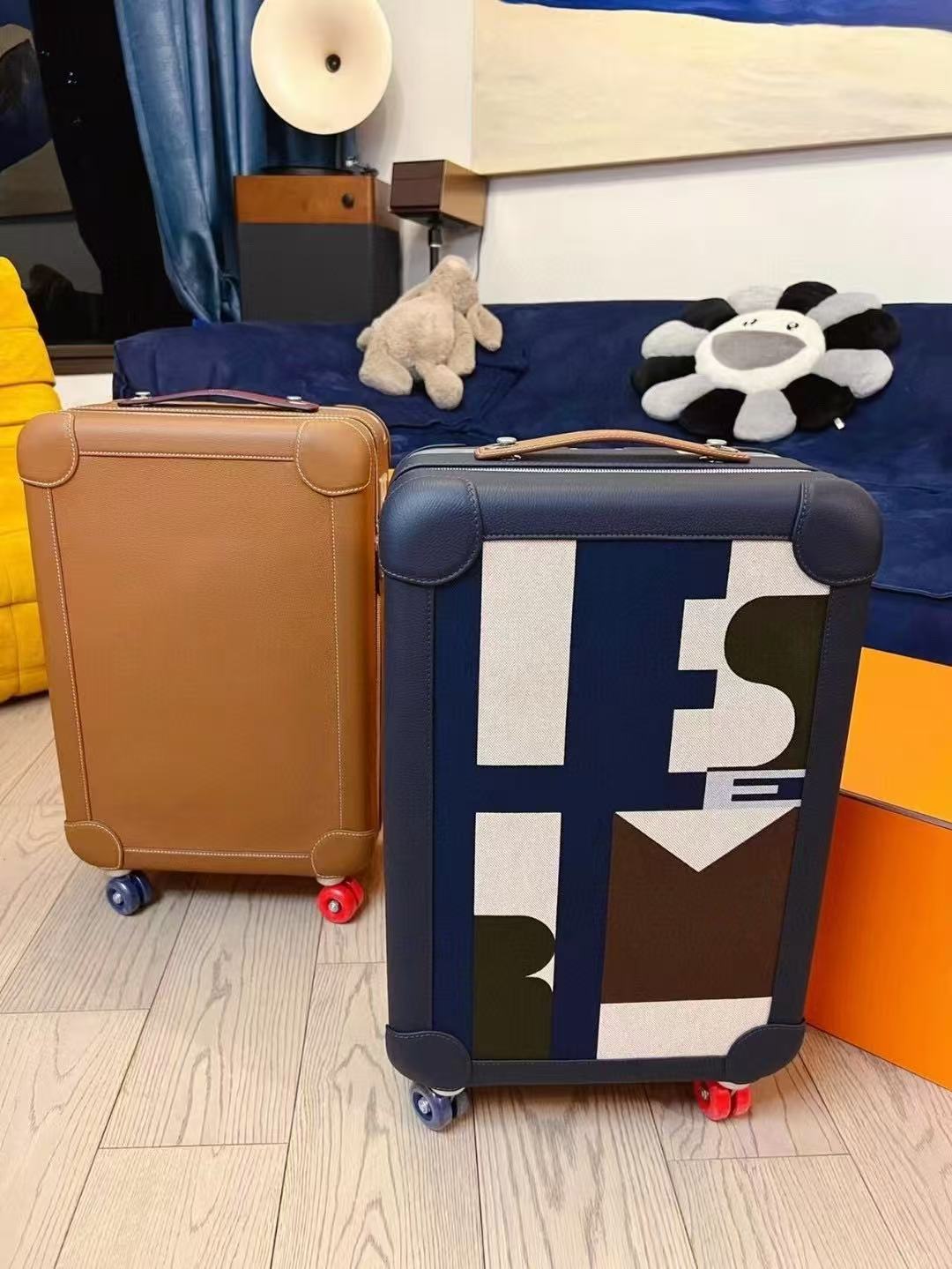 HM R.M.S Cabin Suitcase Printed H Plume Canvas & Taurillon Regate Leather