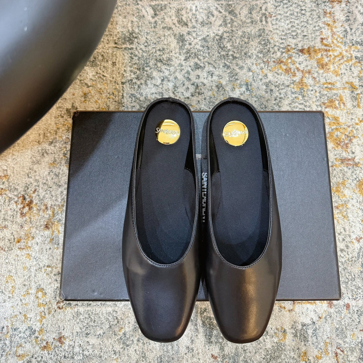 YSL 26s Flat Mules Black Calfskin