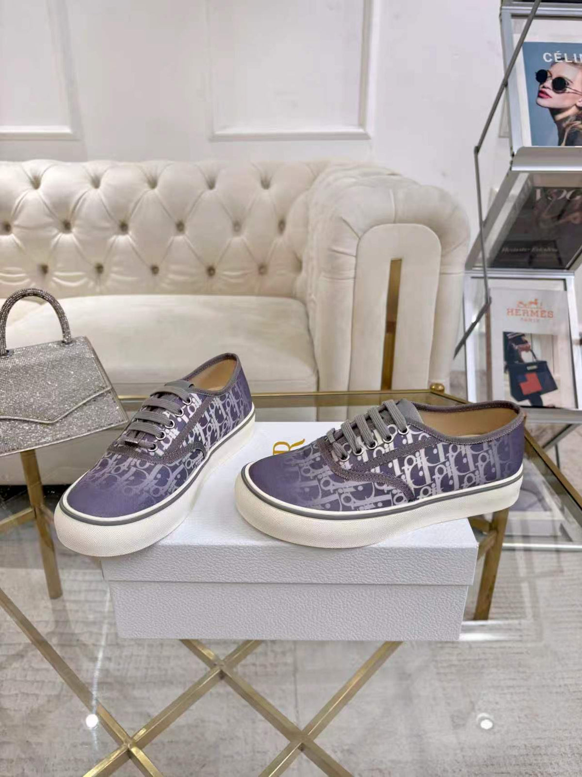CD 26s Low Top Sneakers Light Purple Dior Oblique Canvas 619420