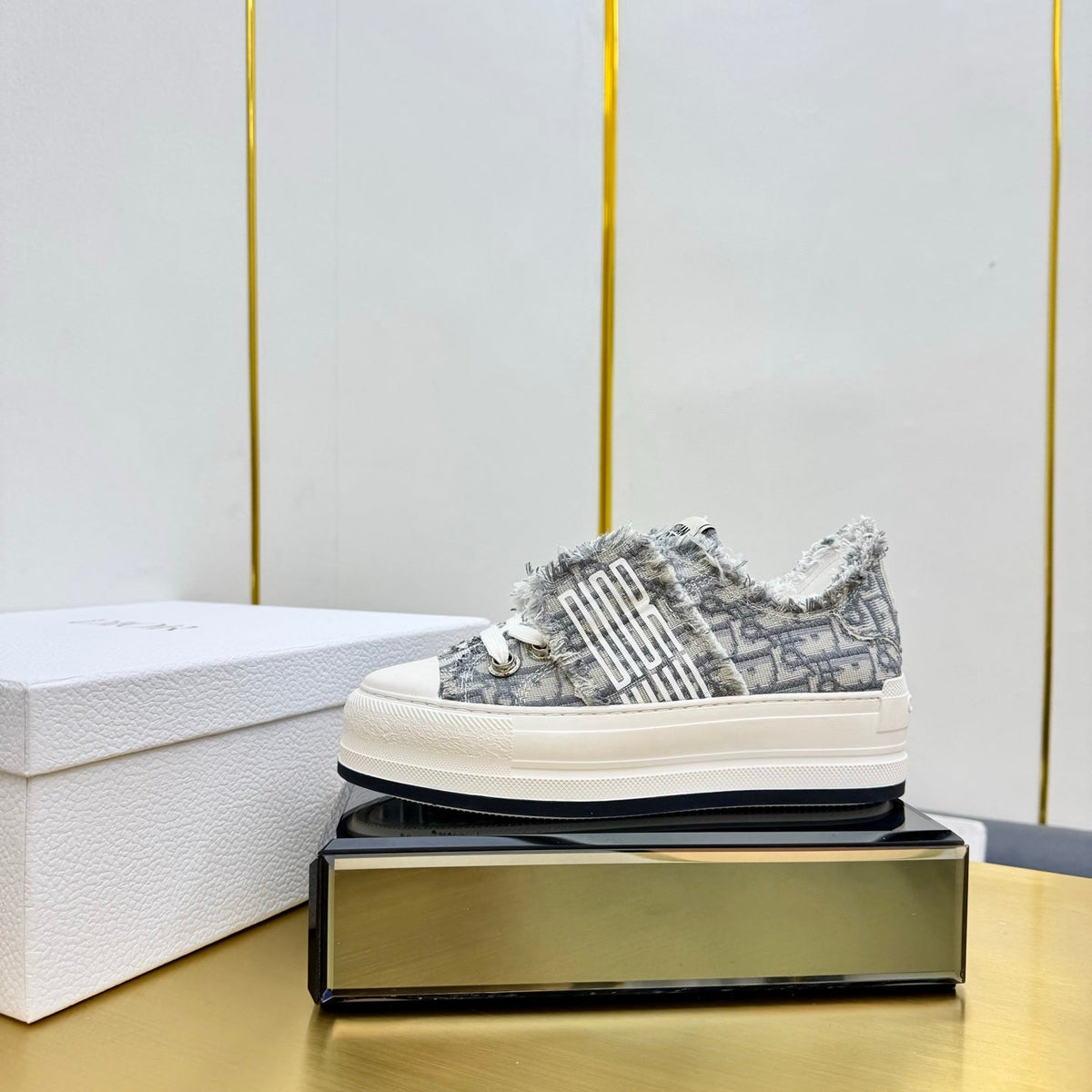 CD 26s Platform Sneaker 50mm Grey White Oblique Canvas 294185