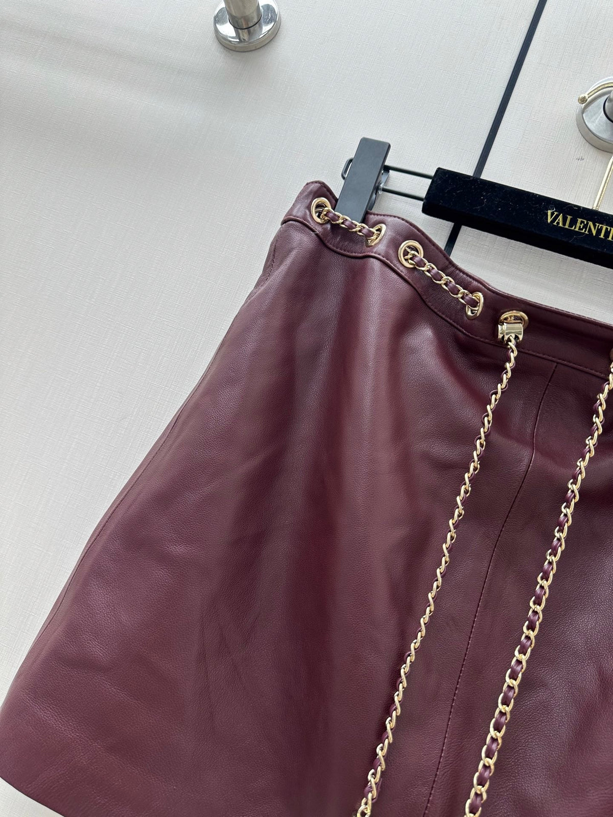 CC 26K Short Skirt Chain Drawstring Waist Side Split Leather 435097