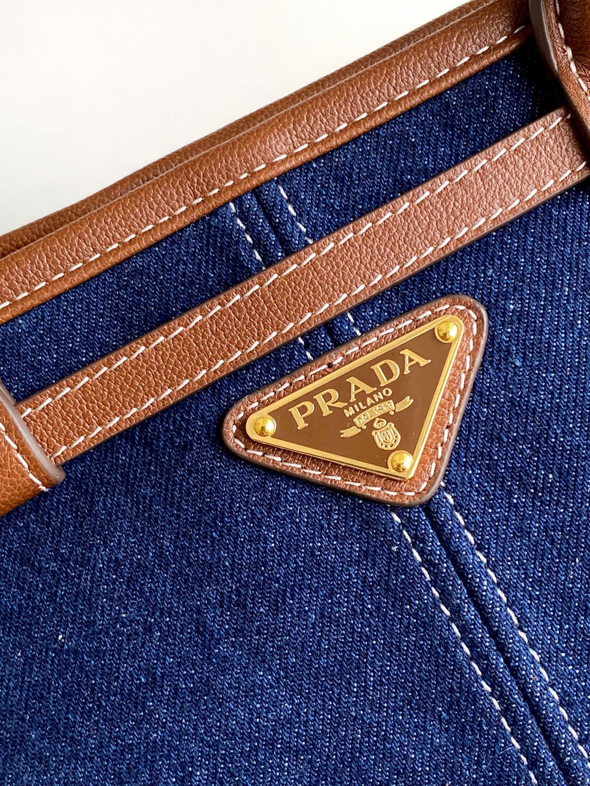 Prada 2026 Bonnie Small Denim Handbag 32cm Denim Leather