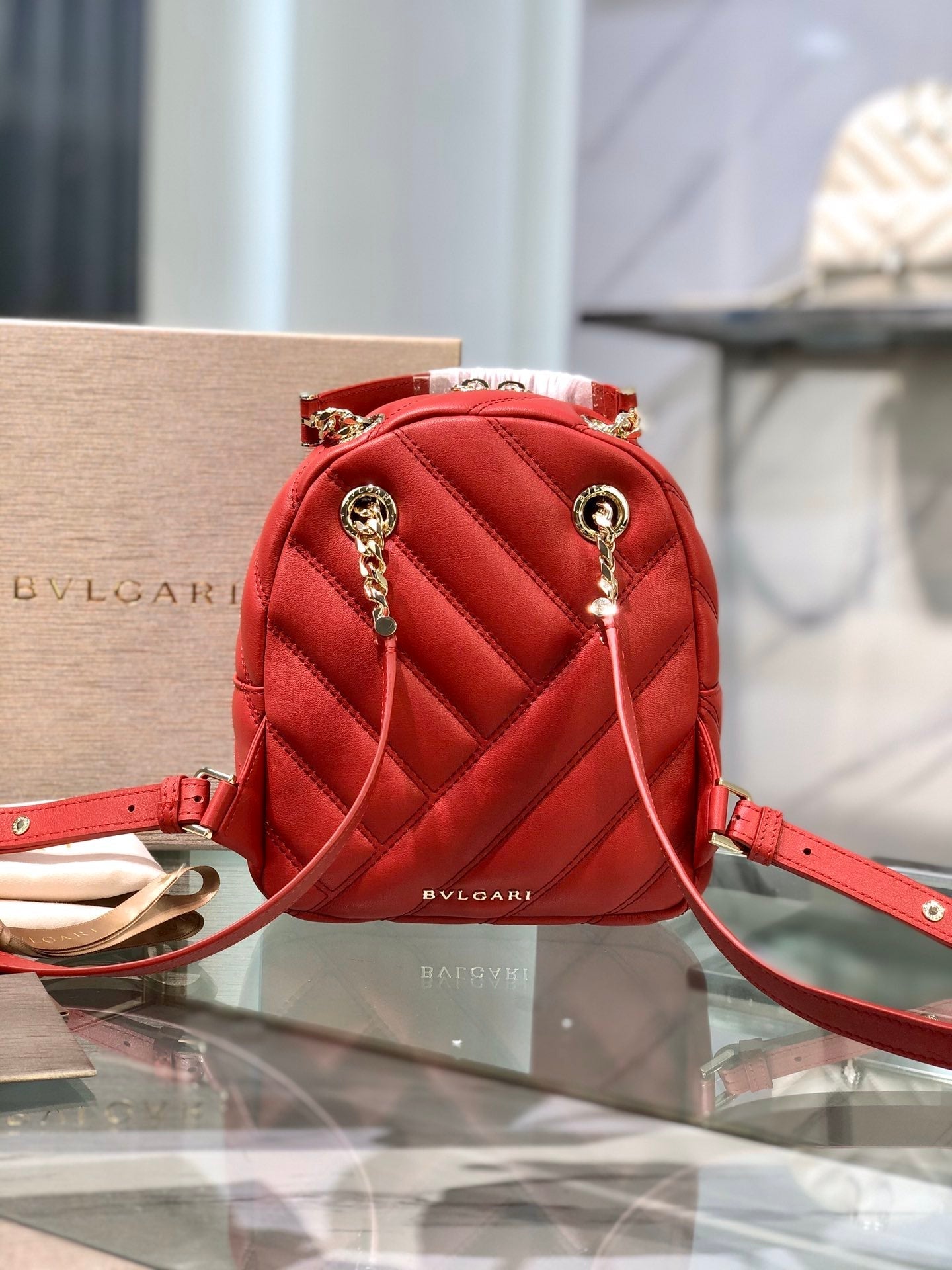 BVL Cabochon Backpack 22cm Red Cafskin GHW 188664