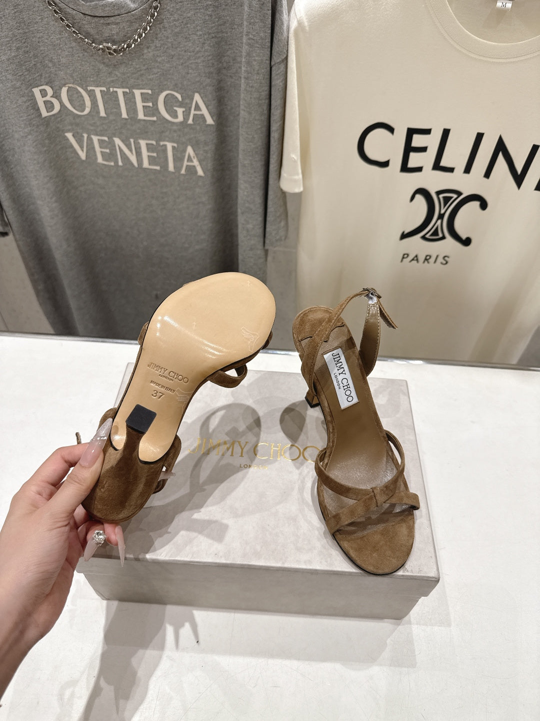 Jimmy Choo 26S High-Heeled Sandals 10.0cm Brown Suede 739154