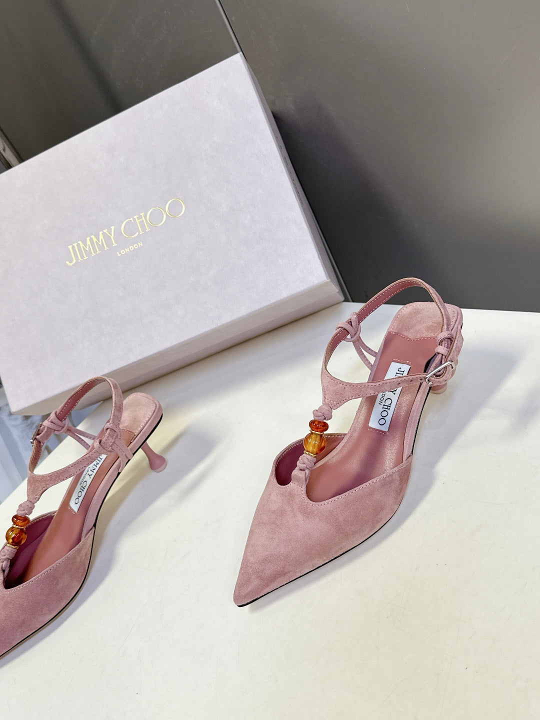 Jimmy Choo 26S High Heels 5.0cm Dusty Pink Suede 834195