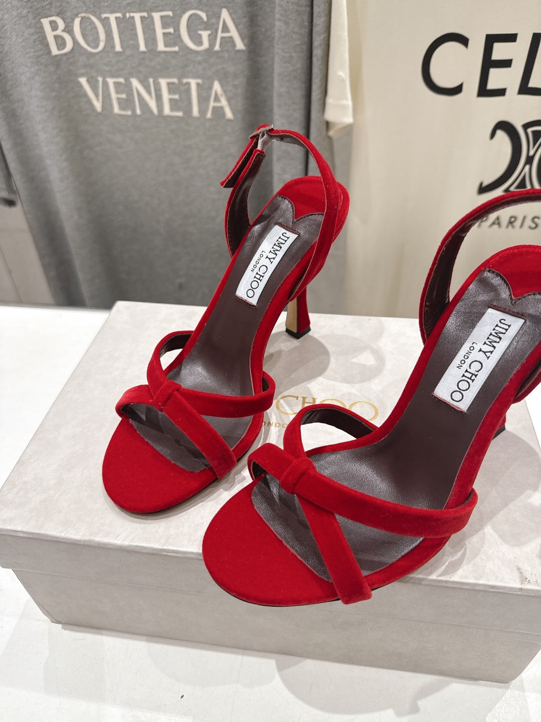 Jimmy Choo 26S High-Heeled Sandals 10.0cm Red Velvet 529416