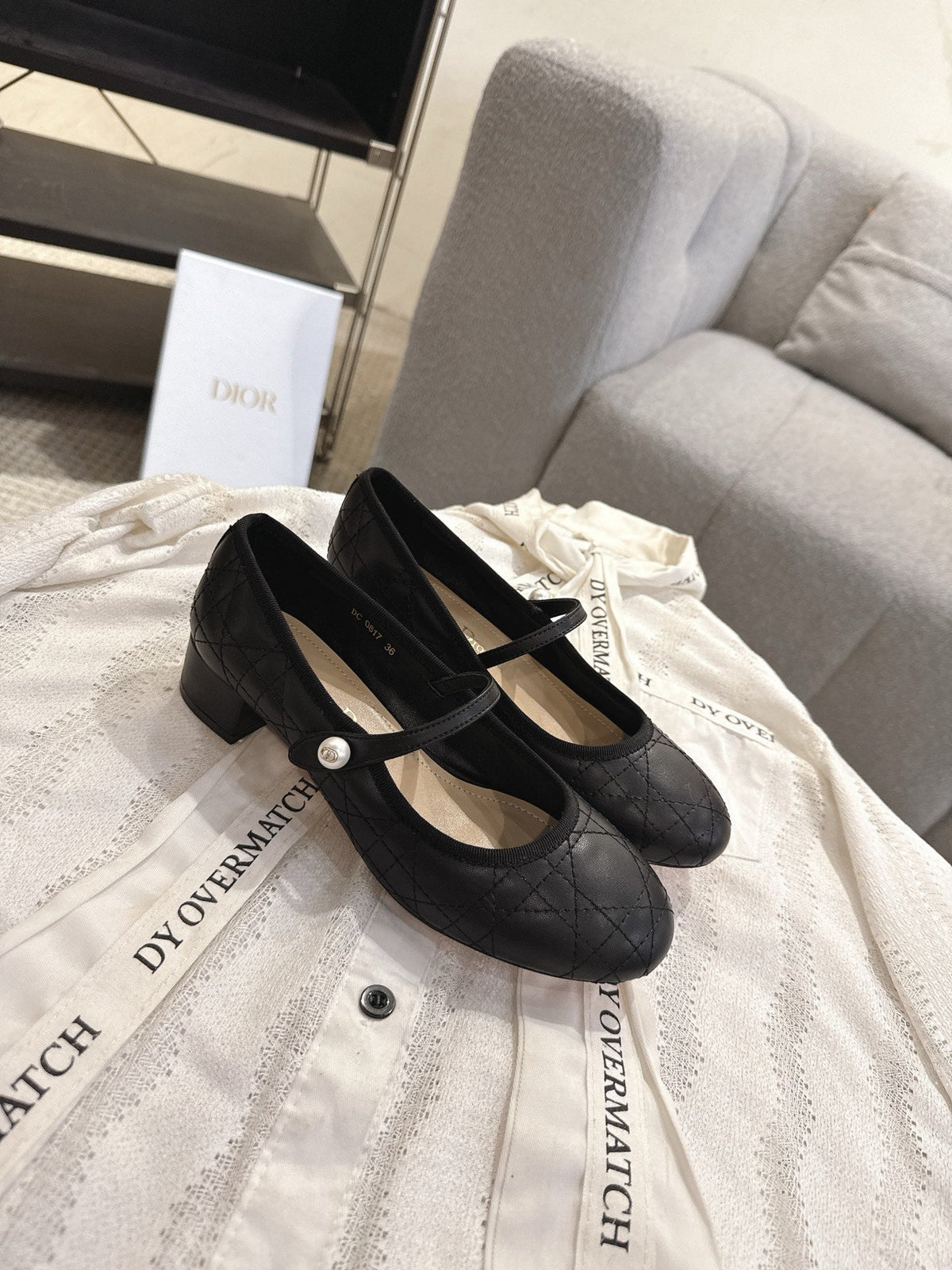 Dior 26s Mary Jane Pumps Black Lambskin Pearl-Adorned Strap