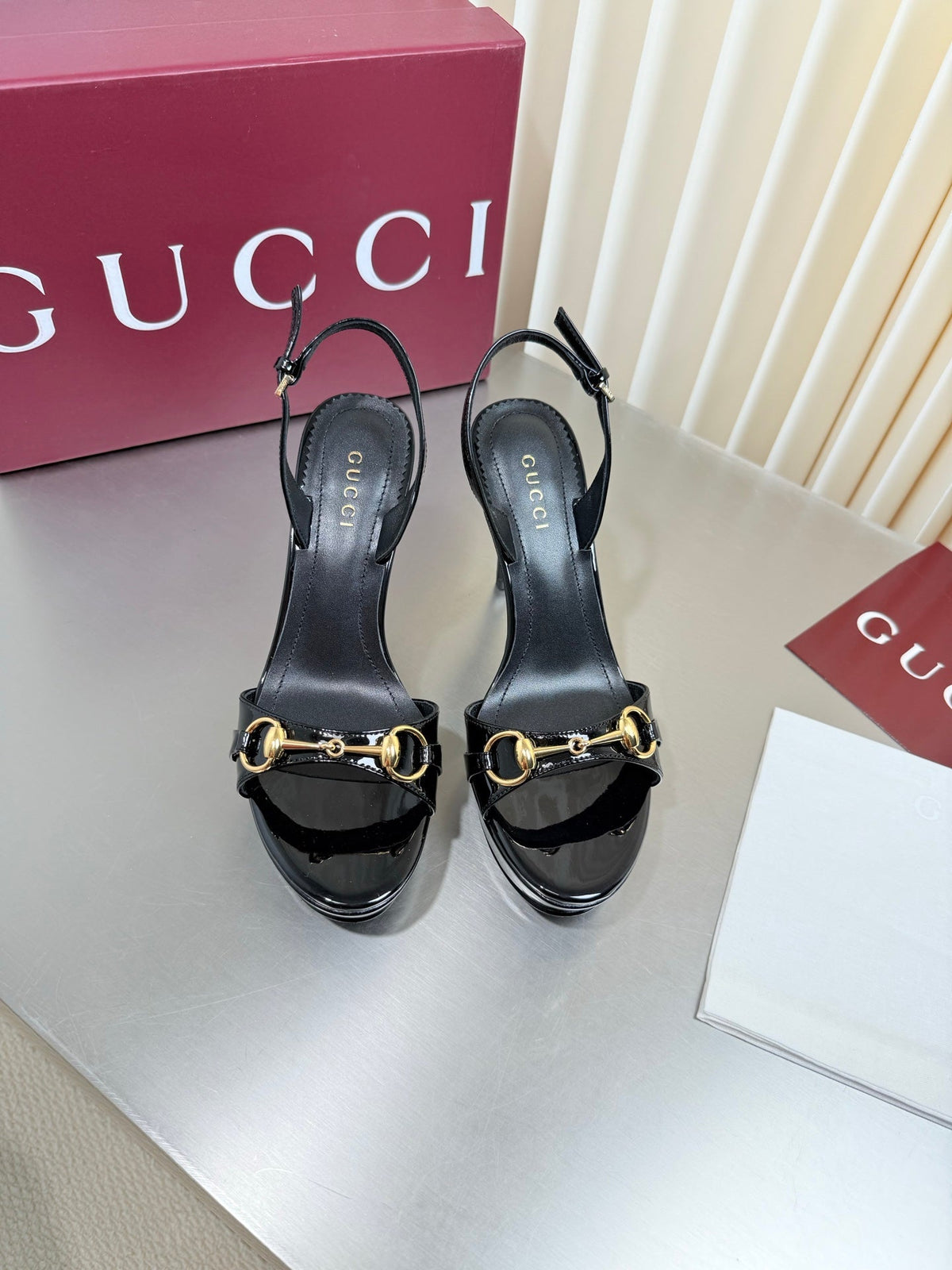 Gucci 26s Slingback Pump 10.5cm Black Glossy Calfskin