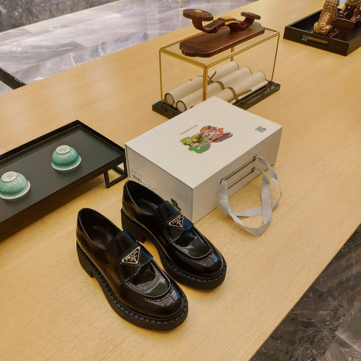 Prada 26S Penny Loafers 55mm Dark Green Patent Calfskin