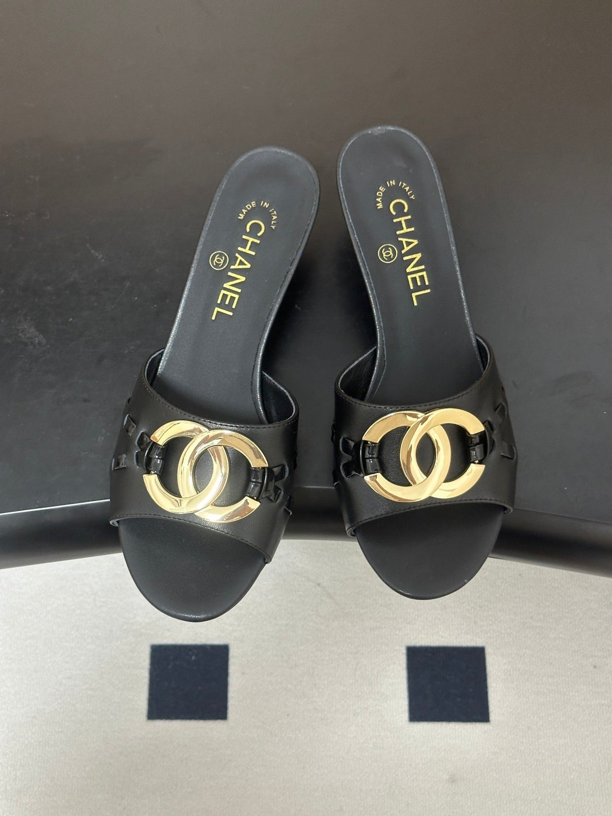 CC 26S High Heel Mule in Black Lambskin with Gold-Tone CC Logo
