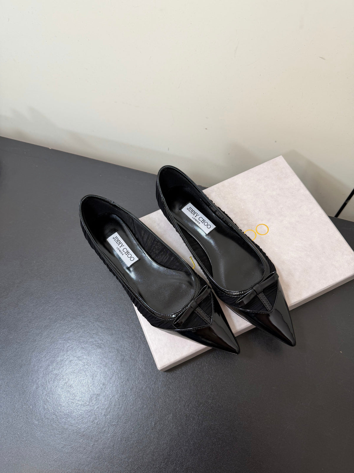 Jimmy Choo 26S Pointed-Toe Flats Black Lambskin 371946