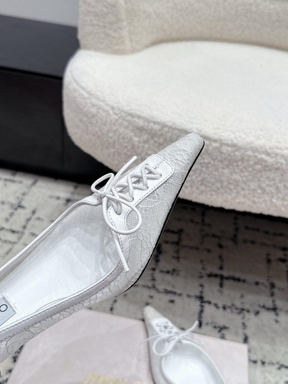 Jimmy Choo 26S Lace-Up High Heels 4.5cm White Lace Fabric 843912