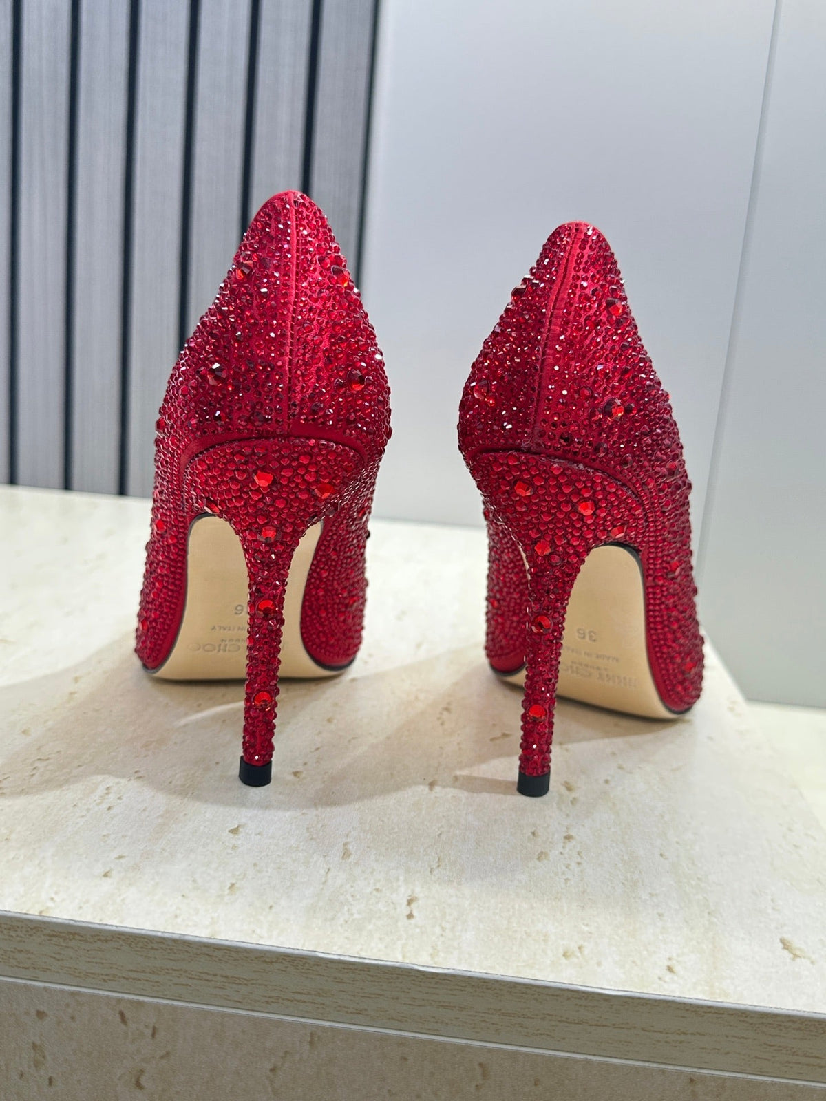 Jimmy Choo 26S High Heels 9.5cm Red Crystal-Embellished 839154