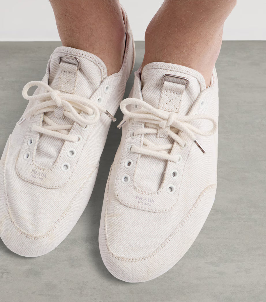 Prada Denim Lace-Up Low Top Sneakers