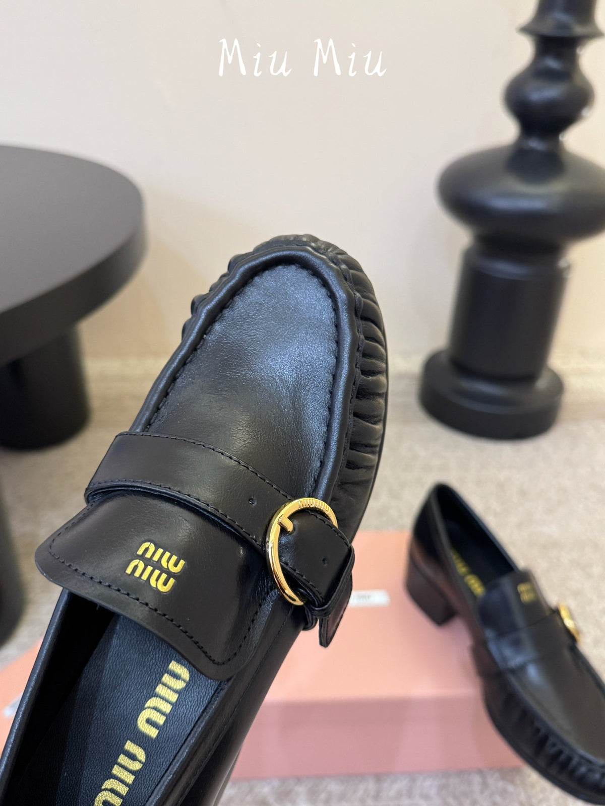 Miumiu 26s Heel Loafers 5cm Black Calfskin