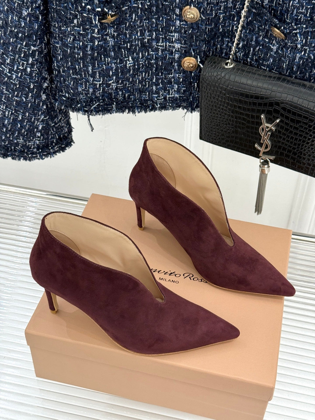 GR 26s Vania Pumps 9cm Burgundy Suede 175090