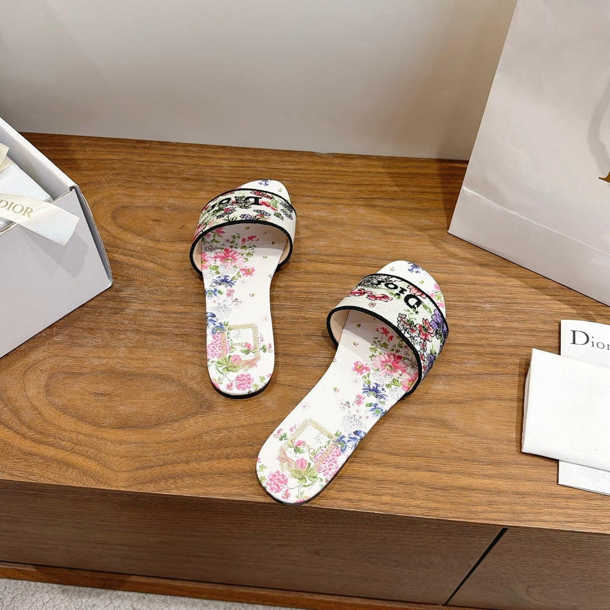 CD 26s Flat Slide Sandals Multicolor Embroidered Canvas 739158