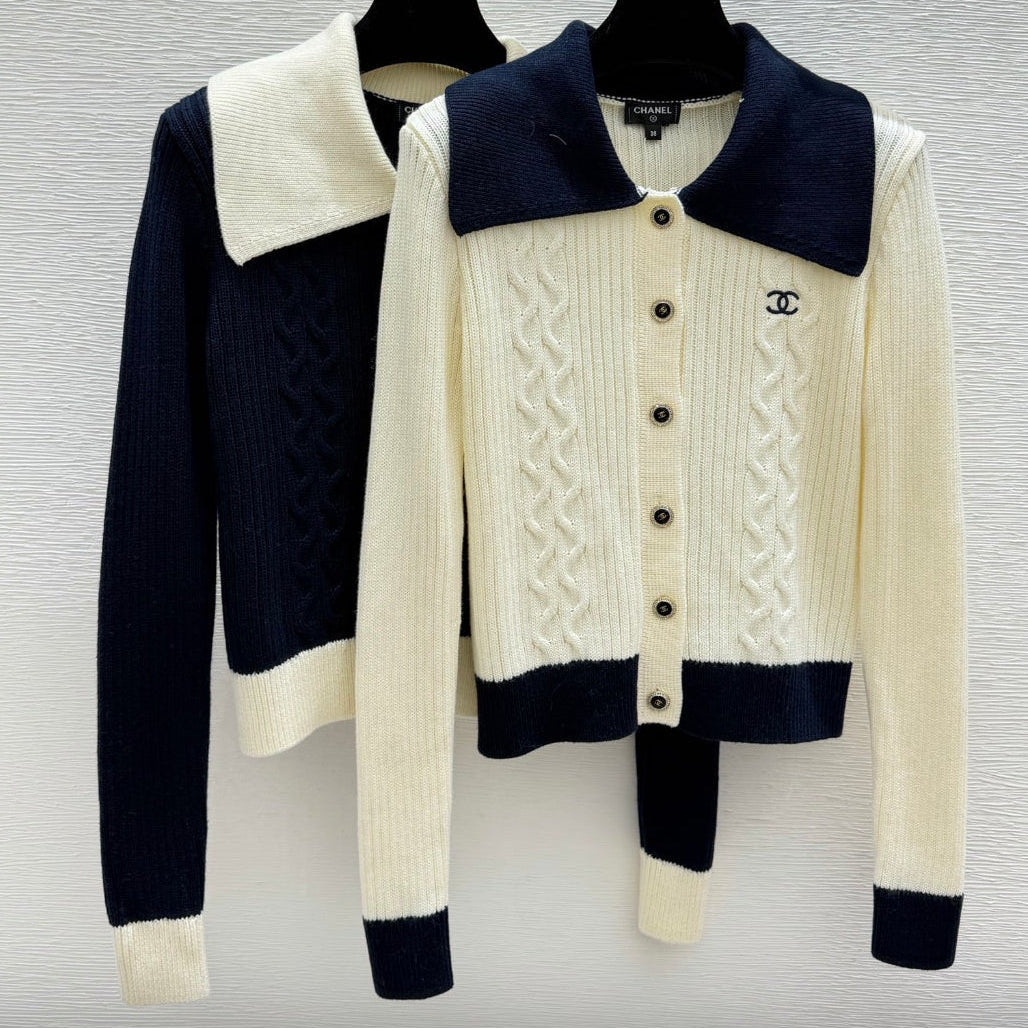 CC 26FW Cable-Knit Button-Up Cardigan Double C Logo Wool 274027
