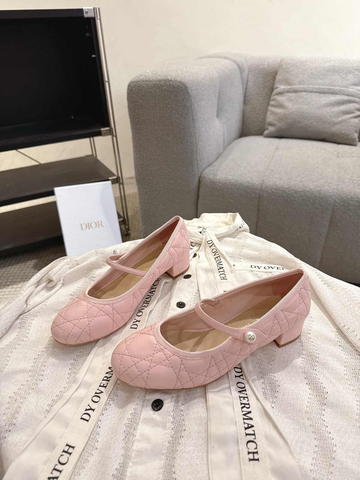 Dior 26s Mary Jane Pumps Light Pink Lambskin Pearl-Adorned Strap