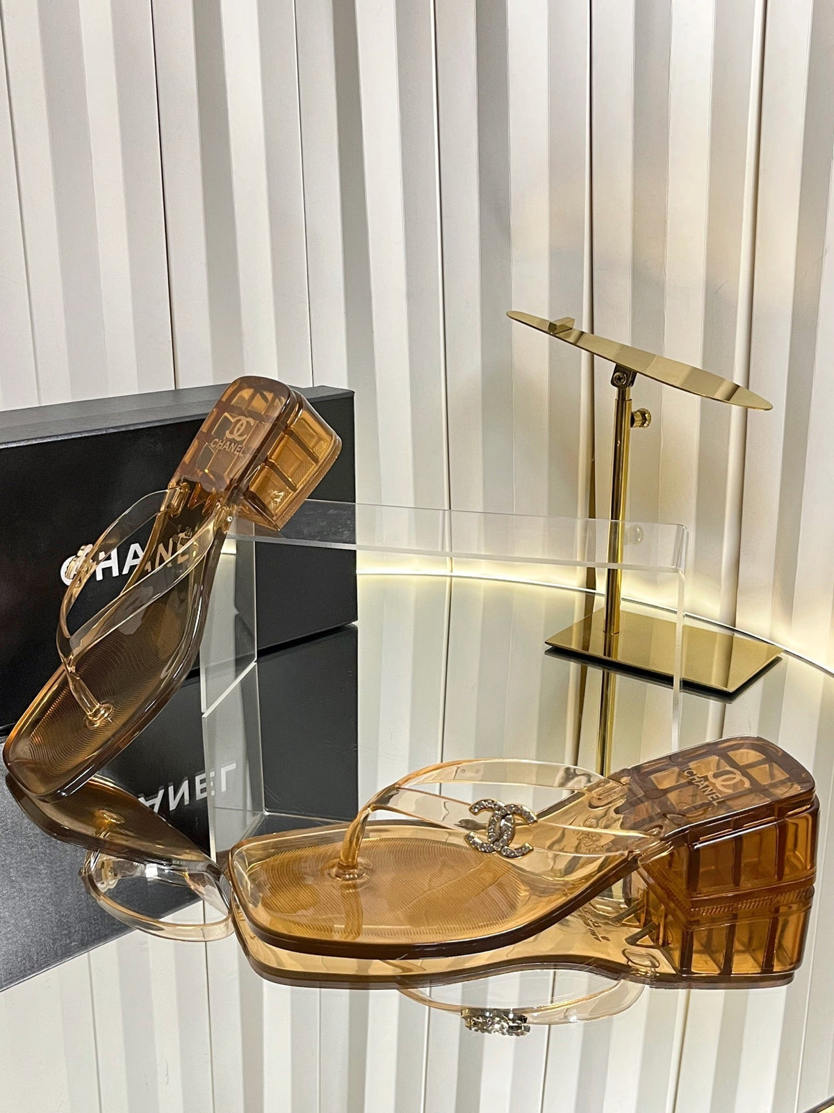 Chanel 26s Transparent Thong Sandals Brown PVC