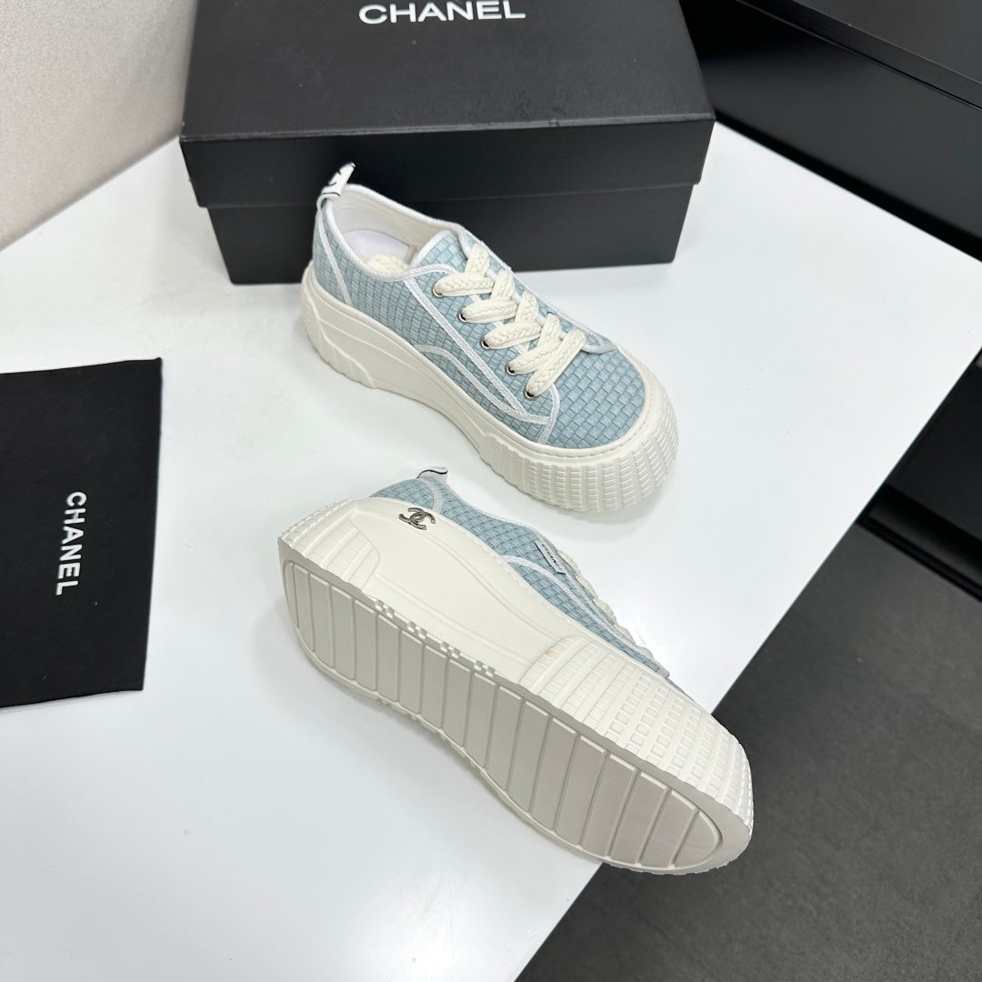 CC 26S Chunky Sneakers in Light Blue Checkered Woven Fabric