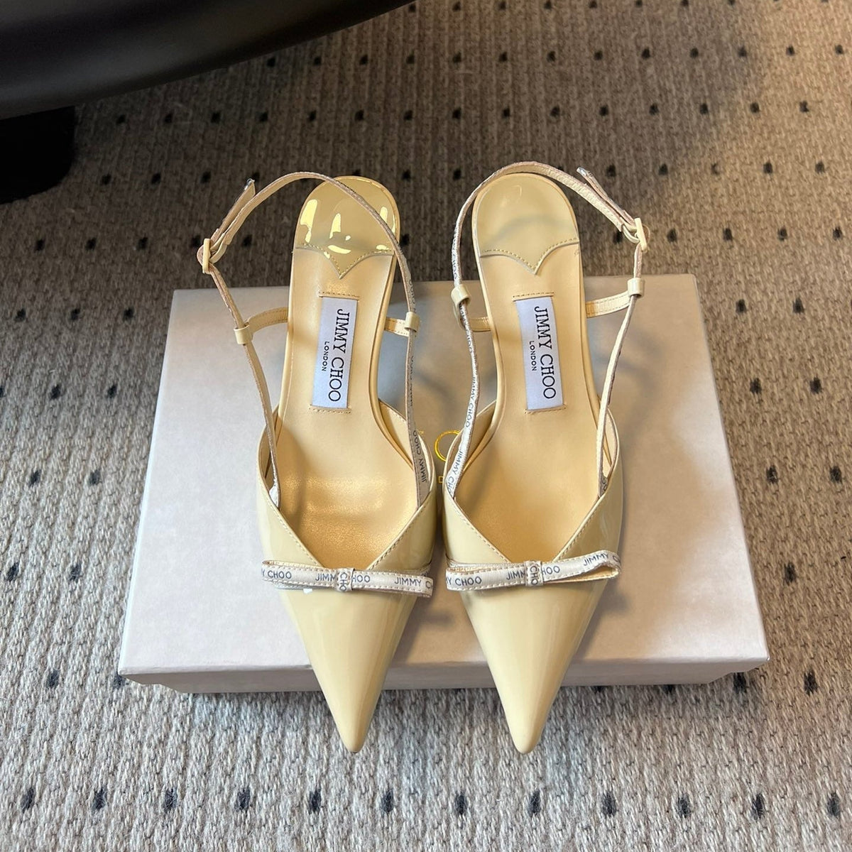 Jimmy Choo 26S Slingback Heels 6.5cm Pastel Yellow Patent Calfskin 394158